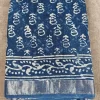 Indigo Block Print Linen Cotton Saree full view