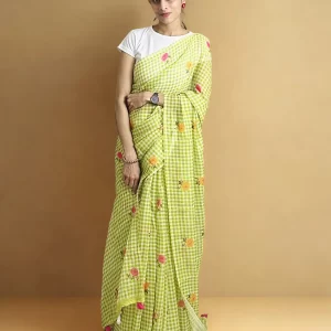 Floral gingham saree for women