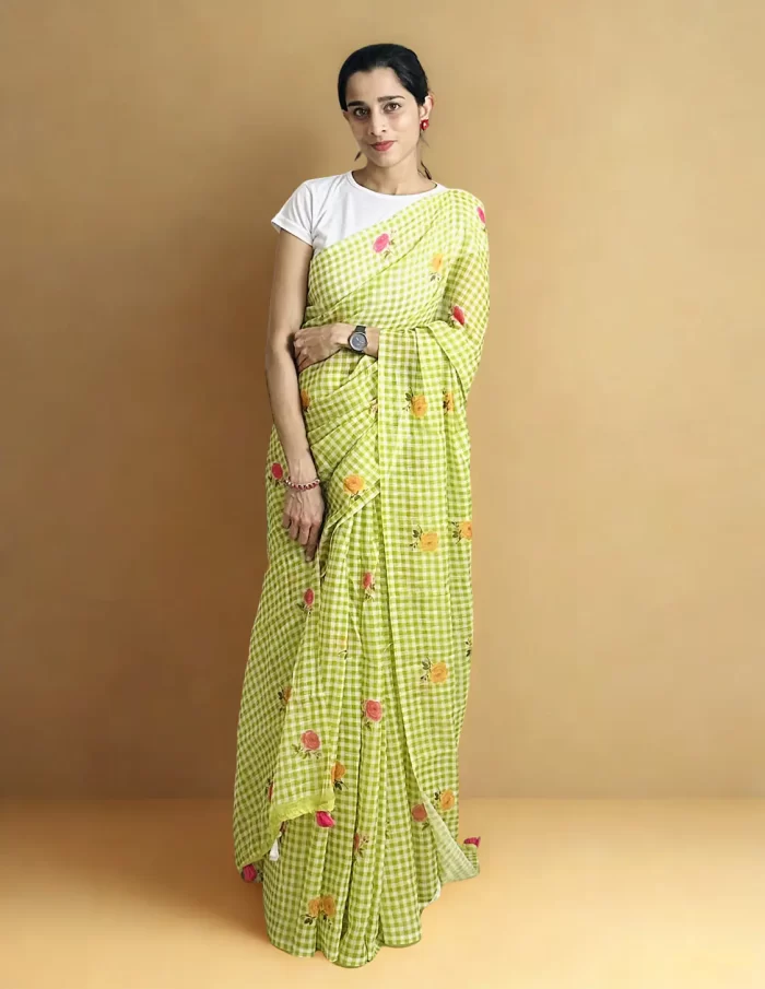 Floral gingham saree for women