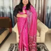 Rani Pink Ajrakh Modal Satin Silk Saree for Women with Traditional Ethnic Print