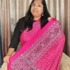 Elegant Rani Pink Modal Satin Silk Saree with Ajrakh Inspired Border Design
