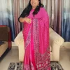 Ajrakh Print Rani Pink Saree with Soft Modal Satin Silk Fabric and Rich Drape