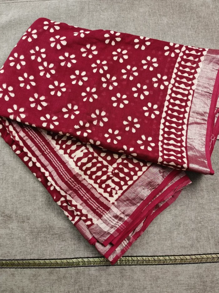 Lightweight maroon linen cotton saree