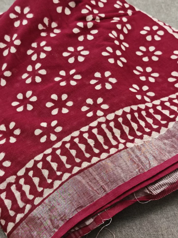 Traditional maroon block print saree for women
