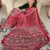 Maroon Modal Satin Silk Saree with traditional ethnic print