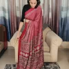 Ethnic Maroon Modal Satin Silk Saree with intricate motif detailing