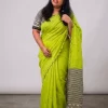 Pista Green Linen Saree (1) Pista Green Linen Cotton Saree with Mirror Work full view