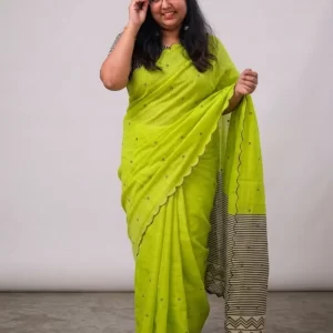 Pista green linen cotton saree elegant drape