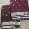 Crimson Bloom Handblock Linen Cotton Saree