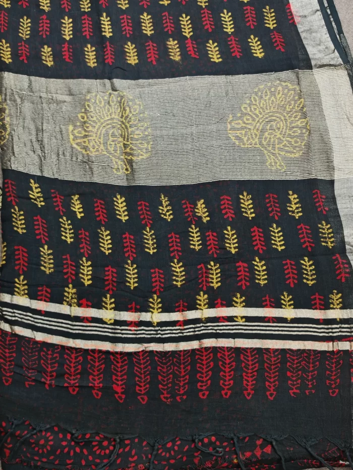Handblock Linen Cotton Saree