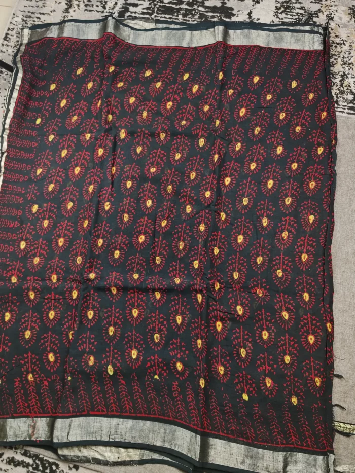 Handblock Linen Cotton Saree