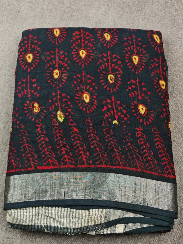 Block Print Linen Cotton Saree