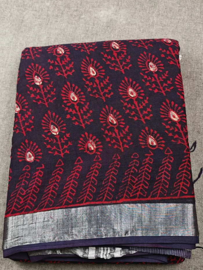 Block Print Linen Cotton Saree