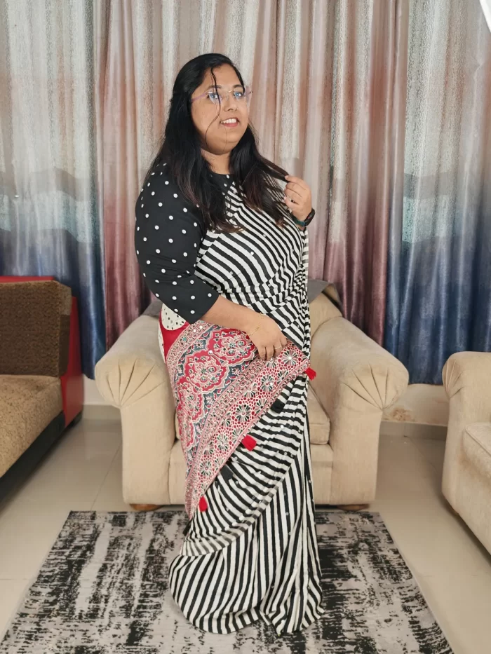 Contemporary striped saree in satin modal fabric