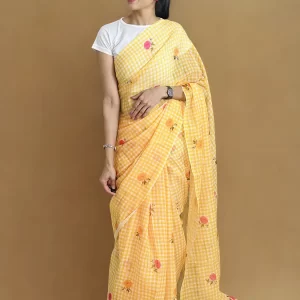 Sunshine Bloom linen cotton saree