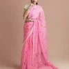 Candy color saree (2) Pink gingham linen cotton saree
