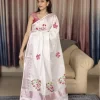 Bougainvillea Hand Painted Saree (3) Angled full-length view of Bougainvillea Hand-Painted Saree highlighting floral border details