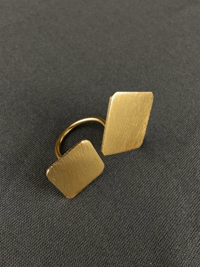 DUAL SQUARE OPEN RING Dual Square Open Ring with two softly textured gold-toned plates