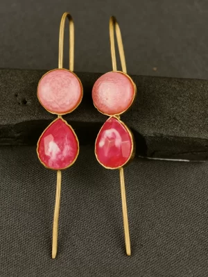 Dual Tone Pink Stone Ear Cuffs with round and teardrop stones on slim gold-toned stems