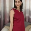 Deep Red Farshi Salwar Set (12) Deep Red Farshi Salwar Set upper-body three-quarter view