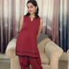 Deep Red Farshi Salwar Set (5) Deep Red Farshi Salwar Set three-quarter front view