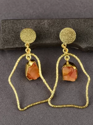 Saffron Floating Stone Earrings with raw-look stones in sculptural gold-toned frames