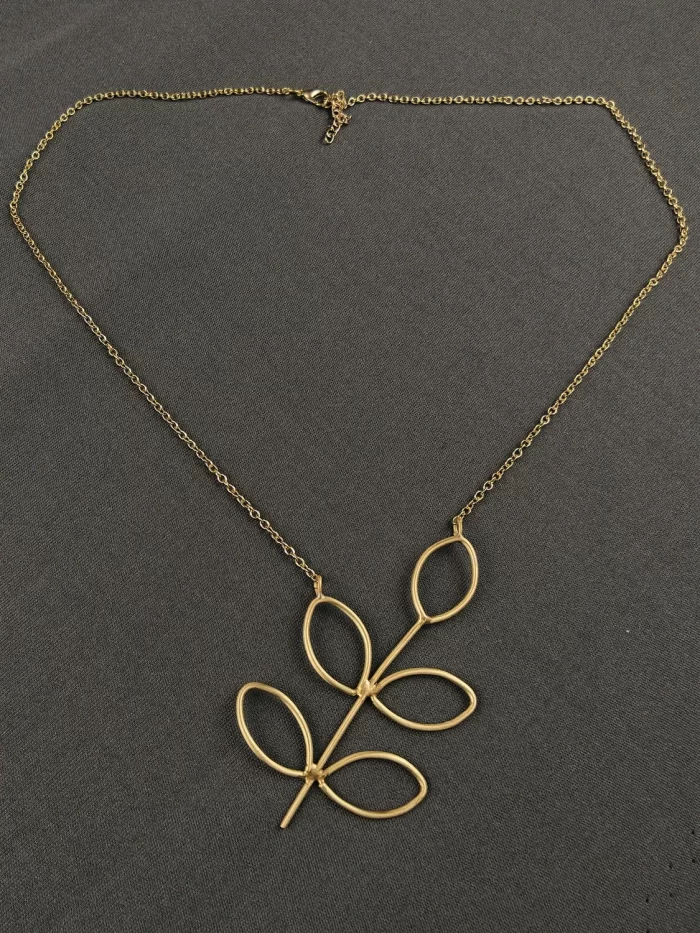 Golden Olive Branch Neck Chain with an airy openwork leaf pendant