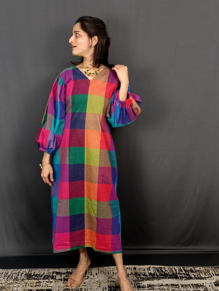 Madras Kattam Dress Madras Kattam Midi Dress with flattering V-neckline