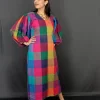 Madras Kattam Multicolour checked midi dress for women by LoomRoute