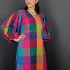 Madras Kattam Midi Full-length view of Madras Kattam Midi Dress with balloon sleeves