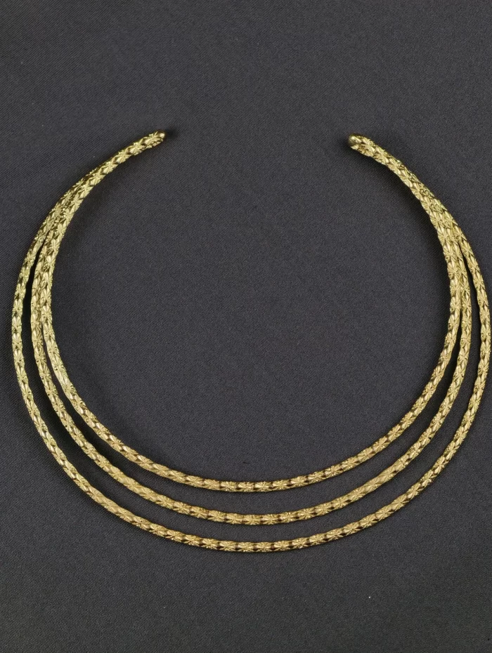 Imperial Triple Strand Golden Hasli with three textured graduated collar strands