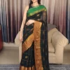 Kanchipuram Mul Cotton Saree Black & Green in a full-length front view