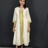Kerala Kasavu Olive Green Panel Collar Dress (12) Kerala Kasavu Olive Green Panel Collar Dress in a three-quarter pose