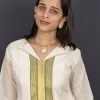 Kerala Kasavu Olive Green Panel Collar Dress (17) Close-up of the Kerala Kasavu dress collar and olive-green front panel