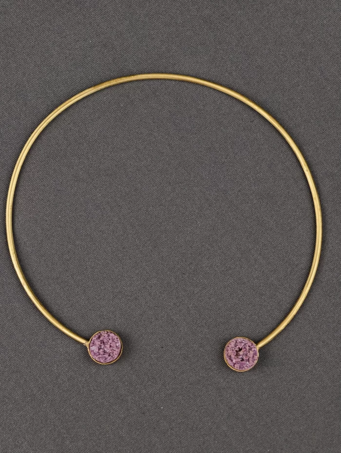 Lilac Orbital Neck Cuff with round lilac stone tips