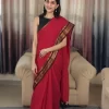 Maroon Mul Cotton Saree with Kanchi Border (4) Maroon Mul Cotton Saree with Kanchi Border front view showing the contrasting border