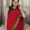 Maroon Mul Cotton Saree with Kanchi Border (7) Maroon Mul Cotton Saree with Kanchi Border close-up highlighting the gold-toned border