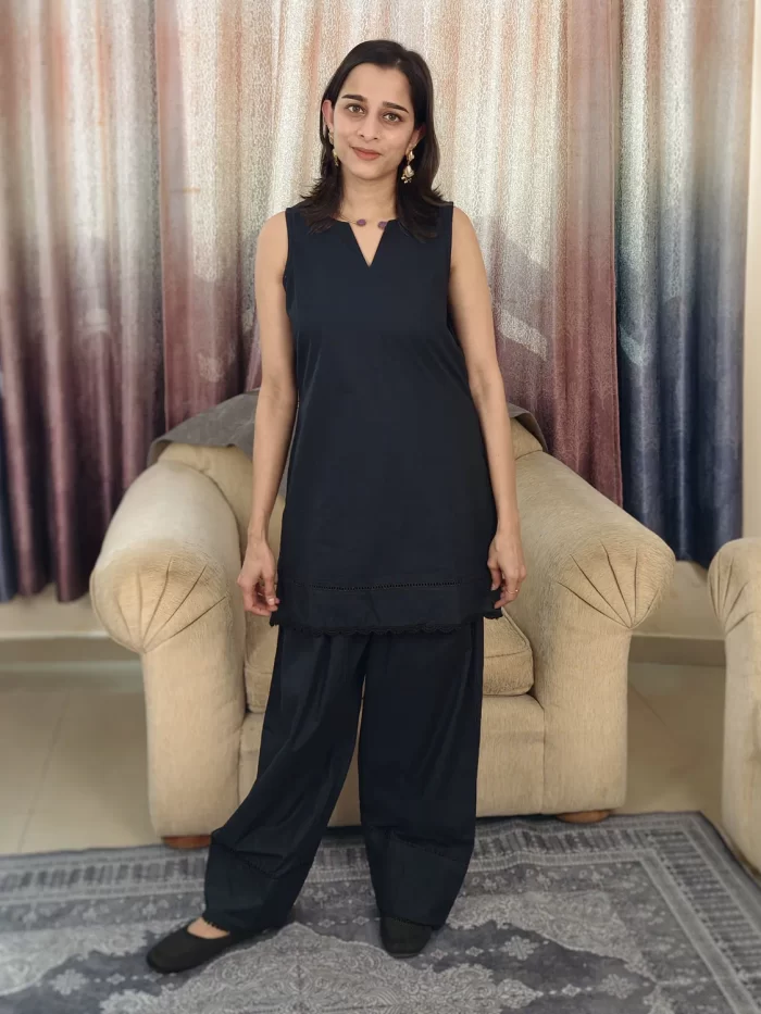 Midnight Black Farshi Salwar Set in a full-length front pose