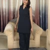 Midnight Black Farshi Salwar Set in a relaxed full-length pose