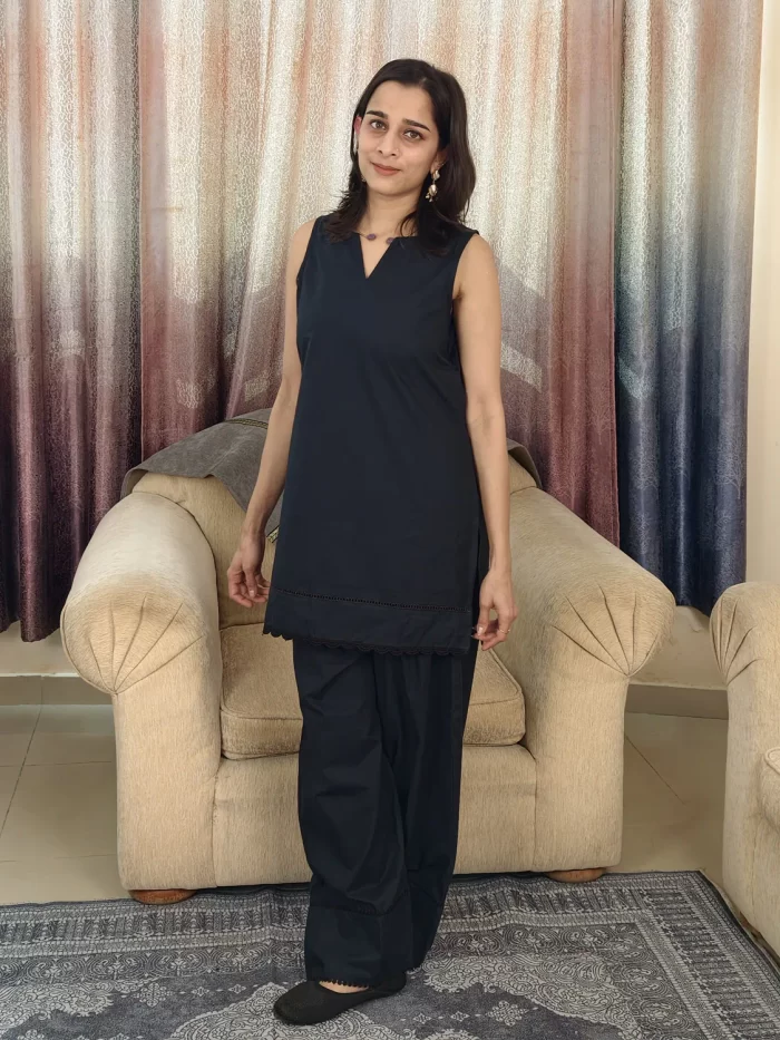 Midnight Black Farshi Salwar Set in a relaxed full-length pose