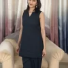 Midnight Black Farshi Salwar Set in a three-quarter front view
