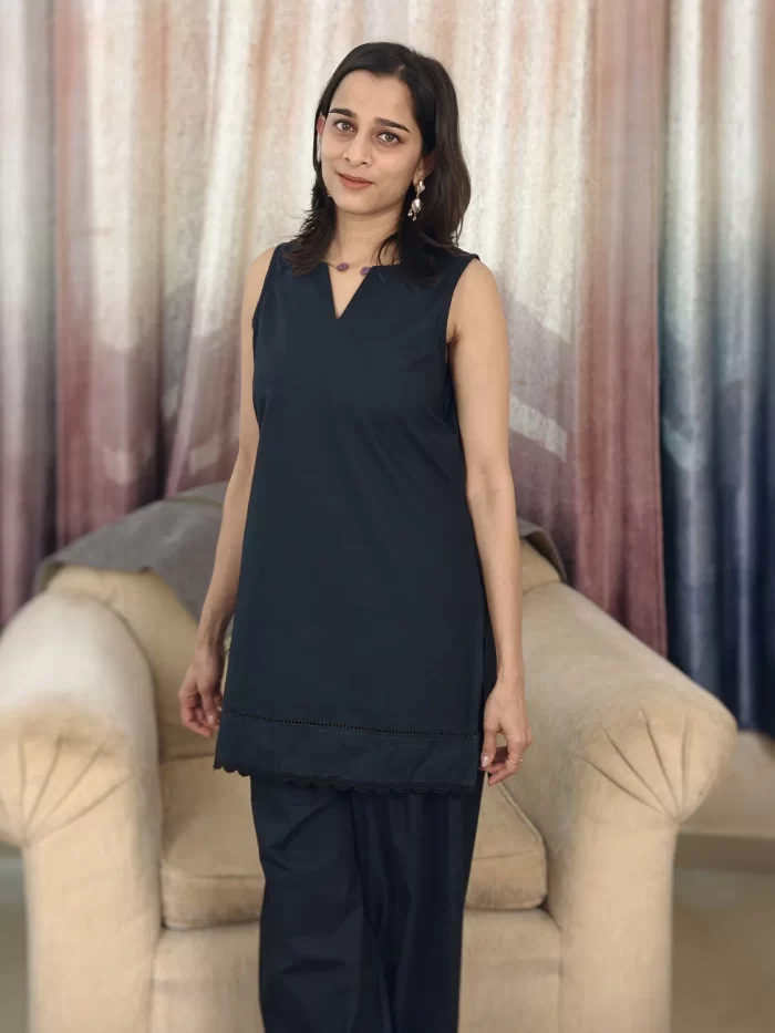 Midnight Black Farshi Salwar Set in a three-quarter front view