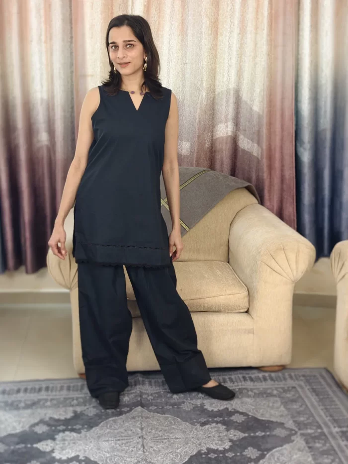 Midnight Black Farshi Salwar Set full-length front view