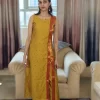 Mustard Yellow Zari Bordered Cotton Silk Coordset (11) Mustard Yellow Zari Bordered Co-Ord Set full-length front view