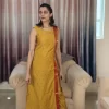 Mustard Yellow Zari Bordered Cotton Silk Coordset (4) Mustard Yellow Zari Bordered Co-Ord Set styled in a full-length front pose
