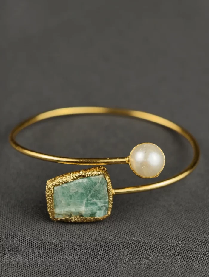 Alternate angle of the Oceanic Pearl and Stone Open Bangle