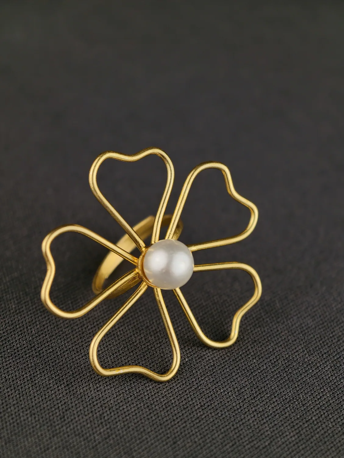 Open Petal Pear Ring with floral design and pearl-like centre at Loom Route UAE