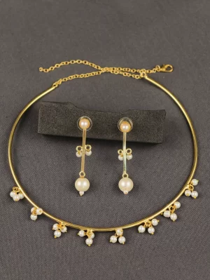 Pearl Cluster Neck Cuff with matching drop earrings and small pearl accents