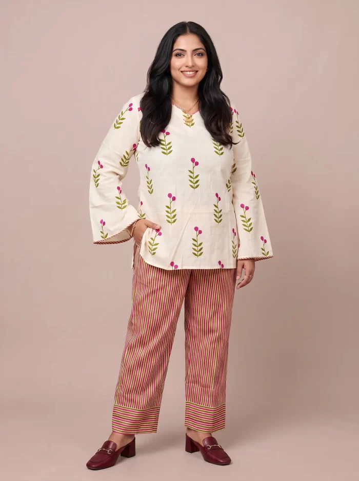 Pink Blossom Farshi Salwar Set (1) Pink Blossom Farshi Salwar Set in a full-length front view