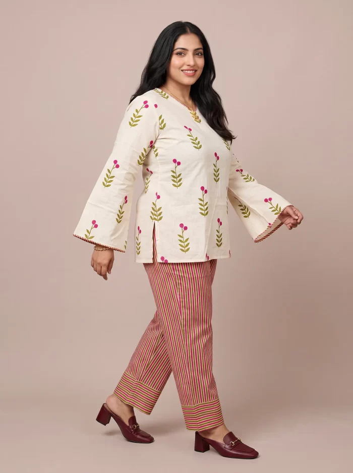 Pink Blossom Farshi Salwar Set (3) Pink Blossom Farshi Salwar Set in a three-quarter walking pose